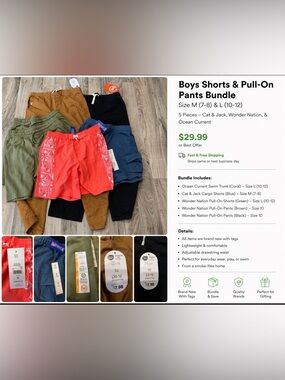 Boys Clothing Bundle Size M L NWT Shorts Pants Swim